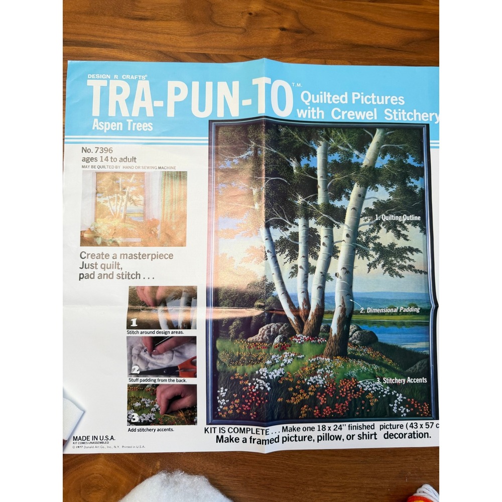 VTG Design R Crafts Tra-Pun-To Quilted Picture Kit 18x24 Blue Aspen Trees 7396